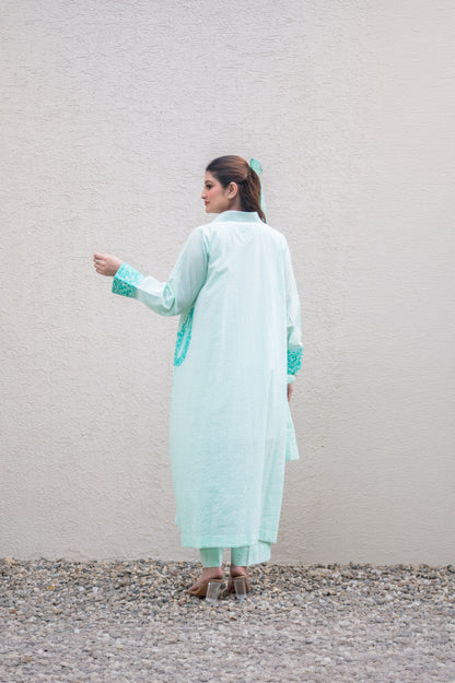 Light Teal Stripes Kurta Set