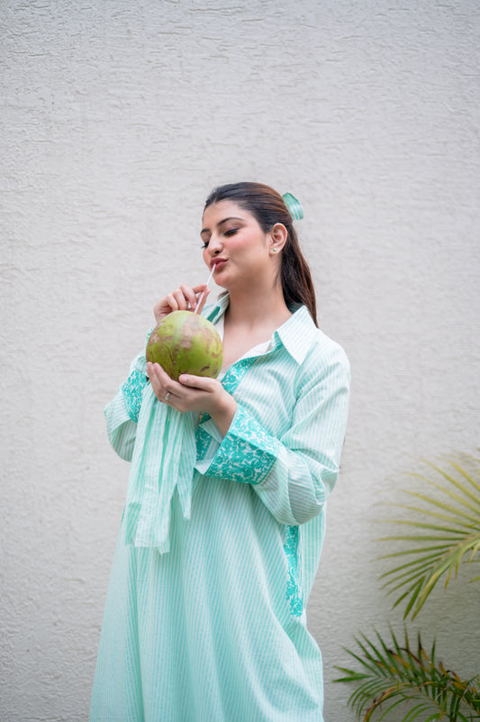 Light Teal Stripes Kurta Set
