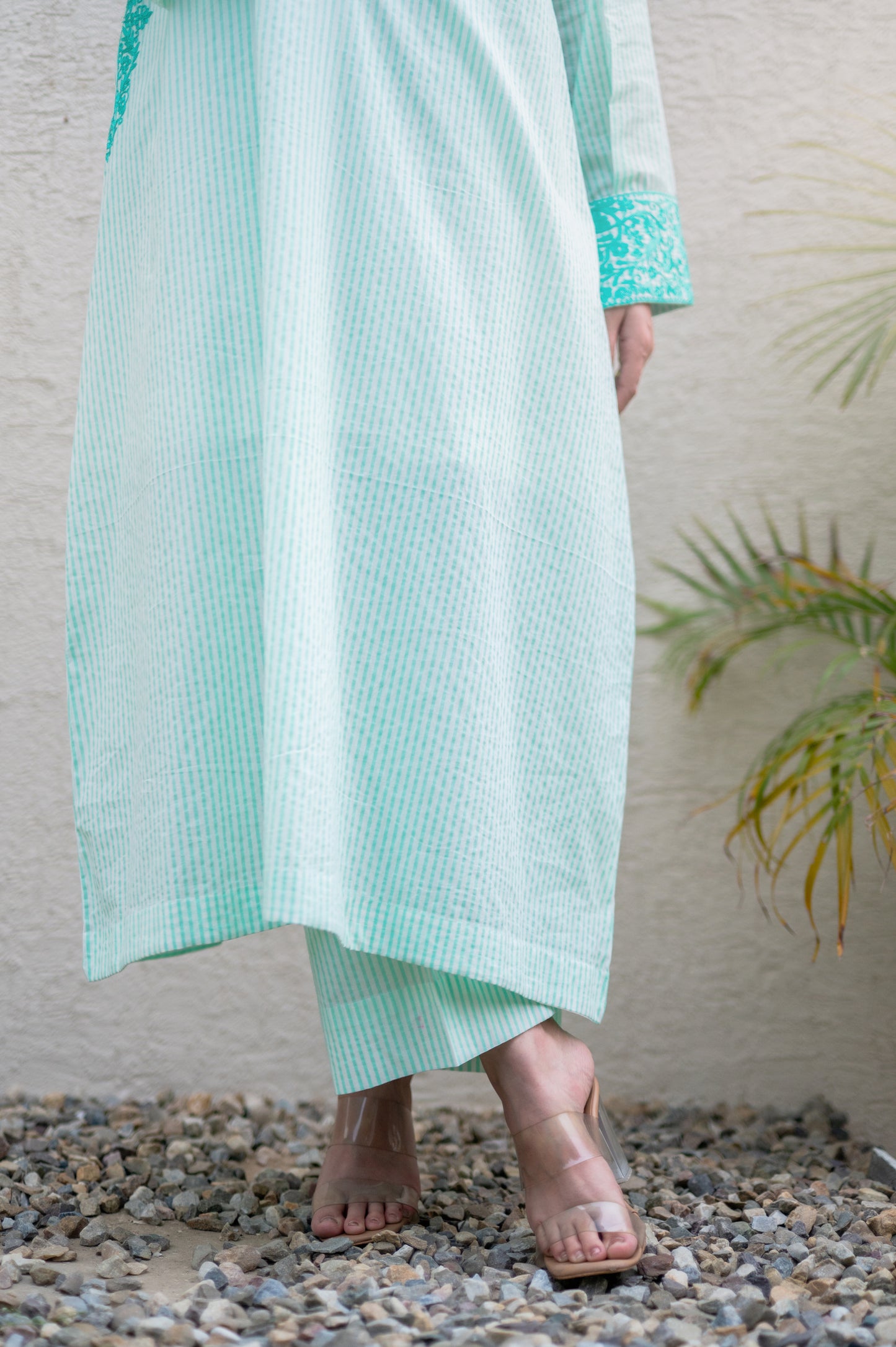 Light Teal Stripes Kurta Set