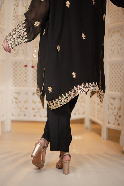 Black Crepe Jacket Set