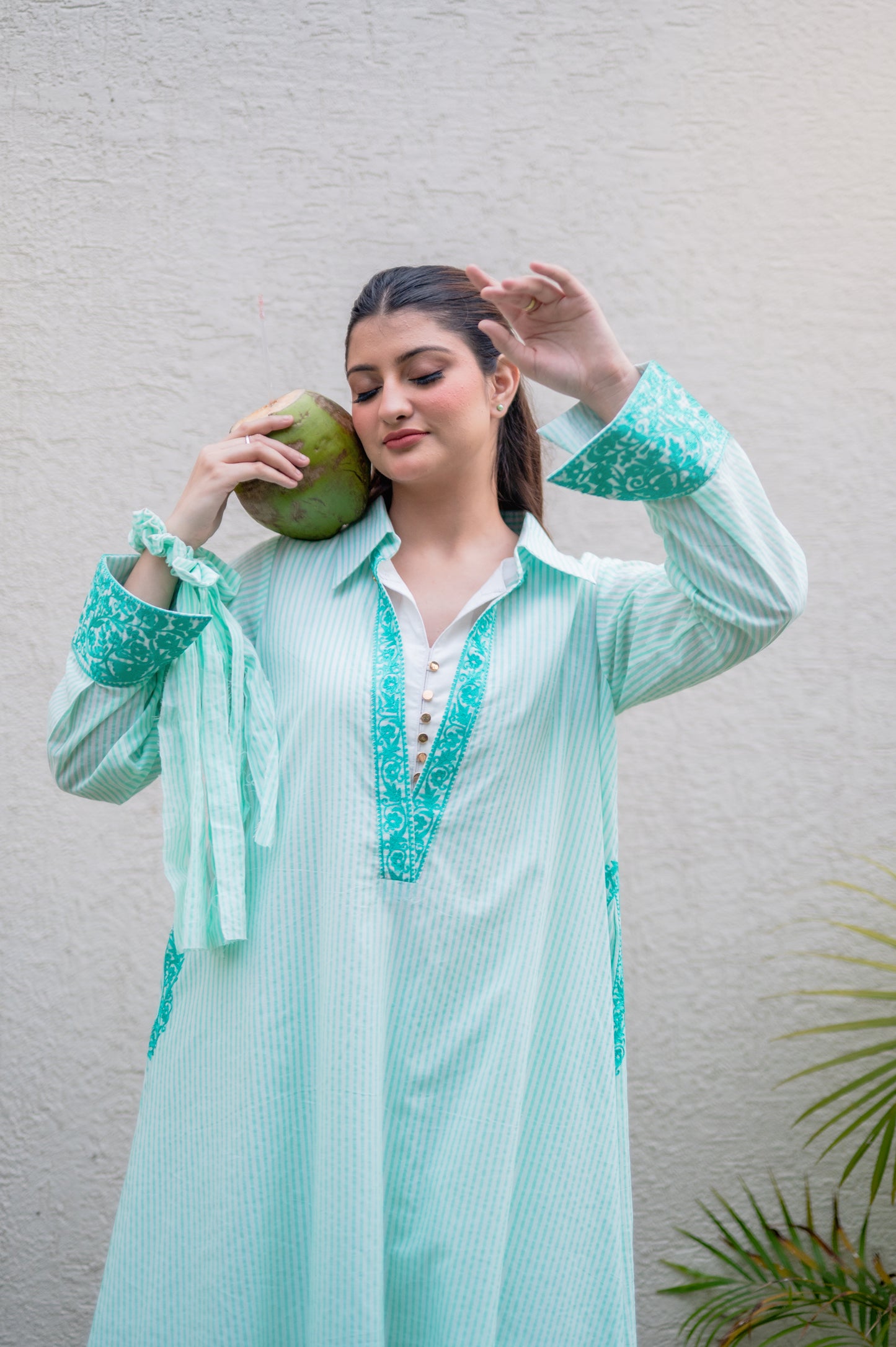 Light Teal Stripes Kurta Set