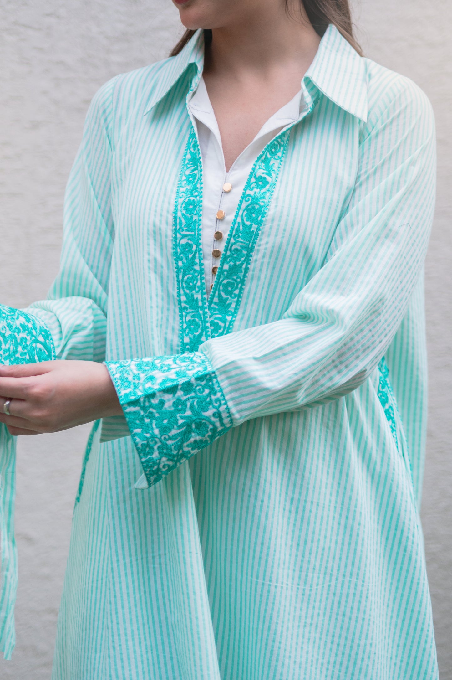 Light Teal Stripes Kurta Set