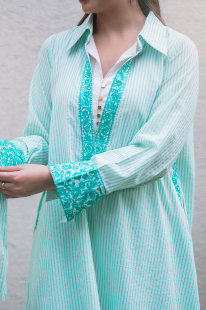 Light Teal Stripes Kurta Set