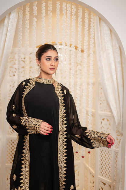 Black Crepe Jacket Set