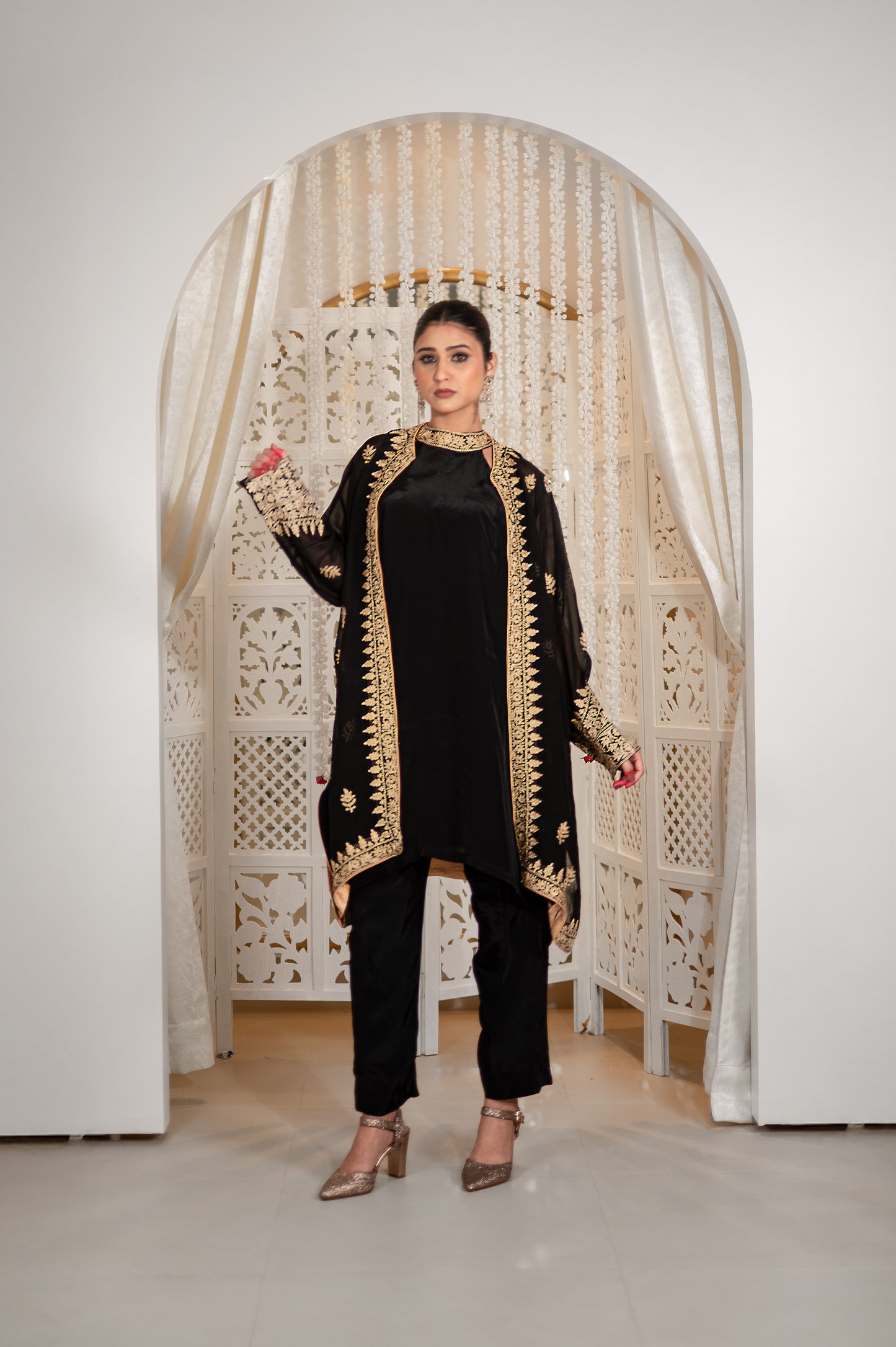 Black Crepe Jacket Set