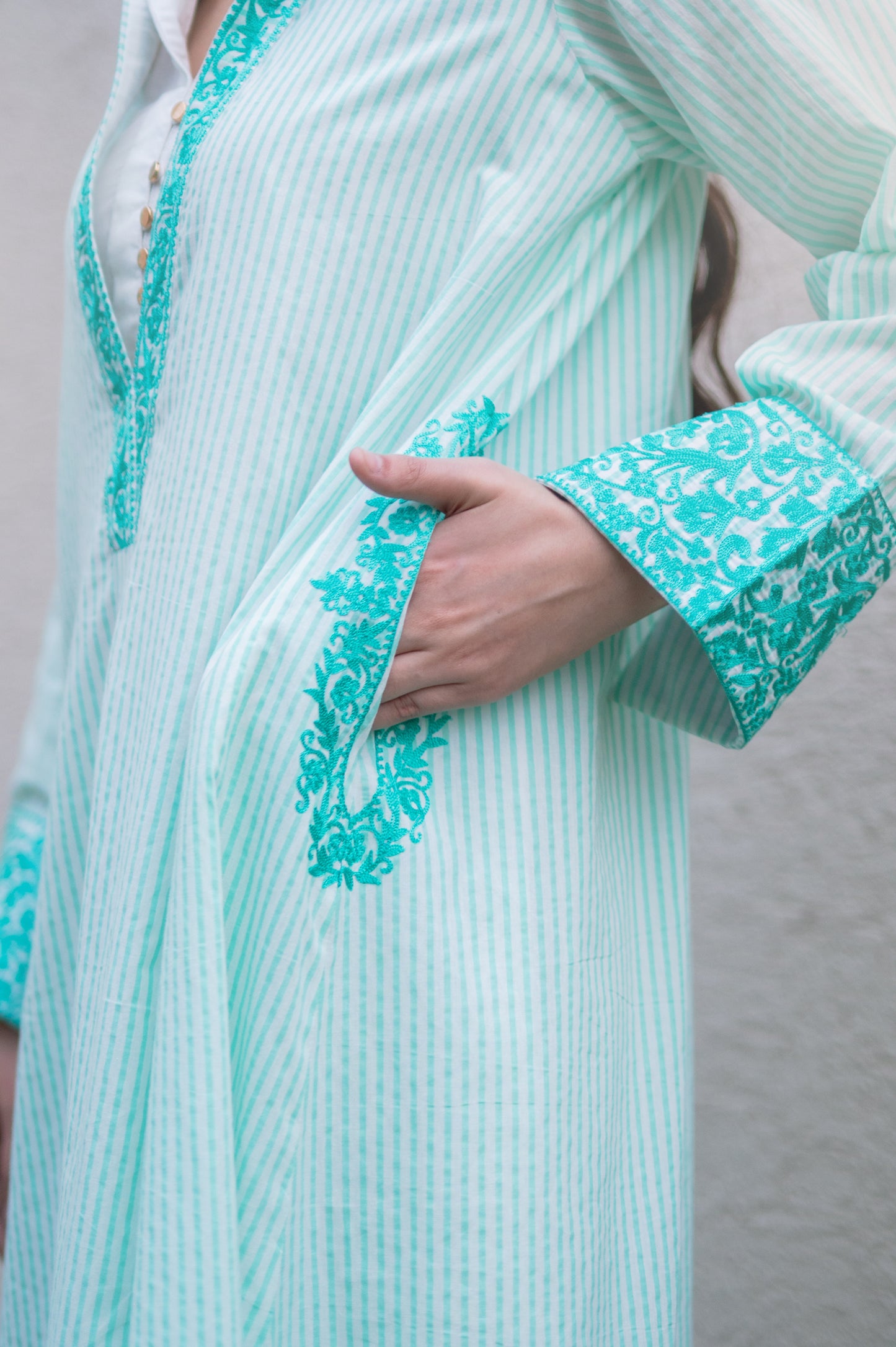 Light Teal Stripes Kurta Set