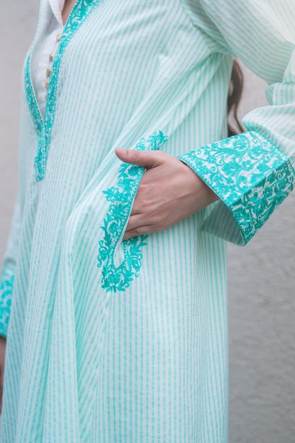 Light Teal Stripes Kurta Set