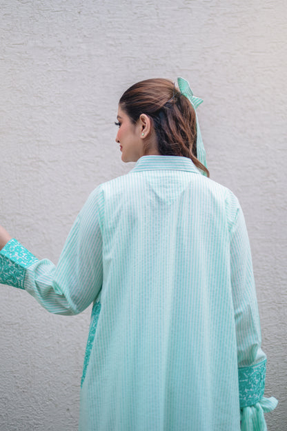 Light Teal Stripes Kurta Set