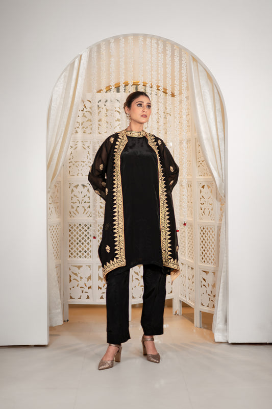 Black Crepe Jacket Set
