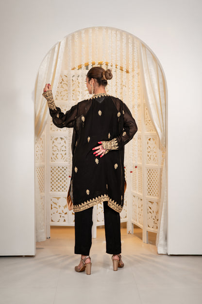 Black Crepe Jacket Set