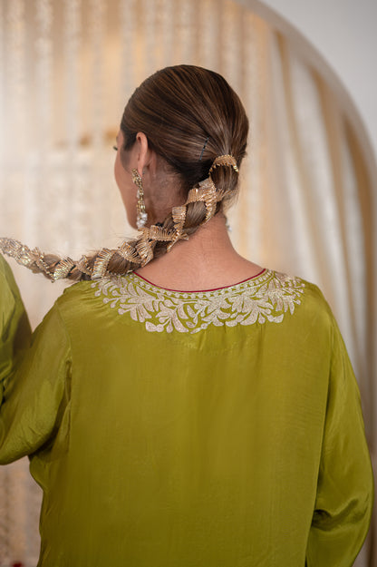 Mehendi Green Crepe Cutwork Suit