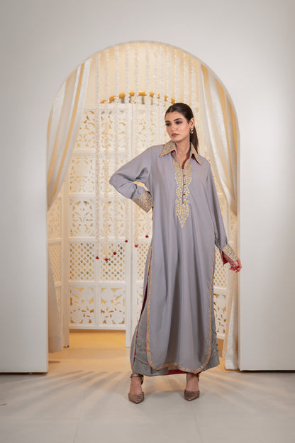 Grey Double Georgette Kurta Set