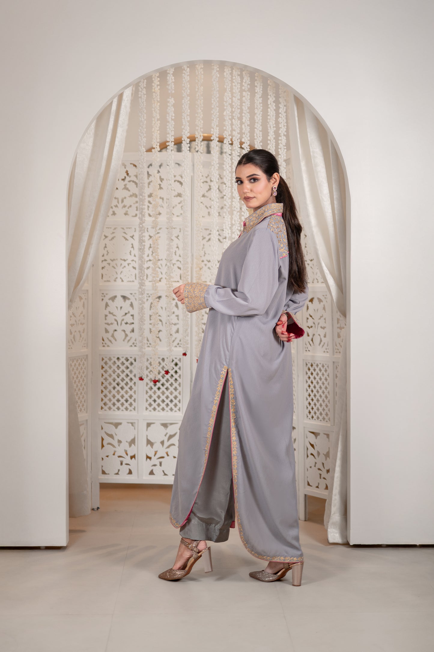 Grey Double Georgette Kurta Set