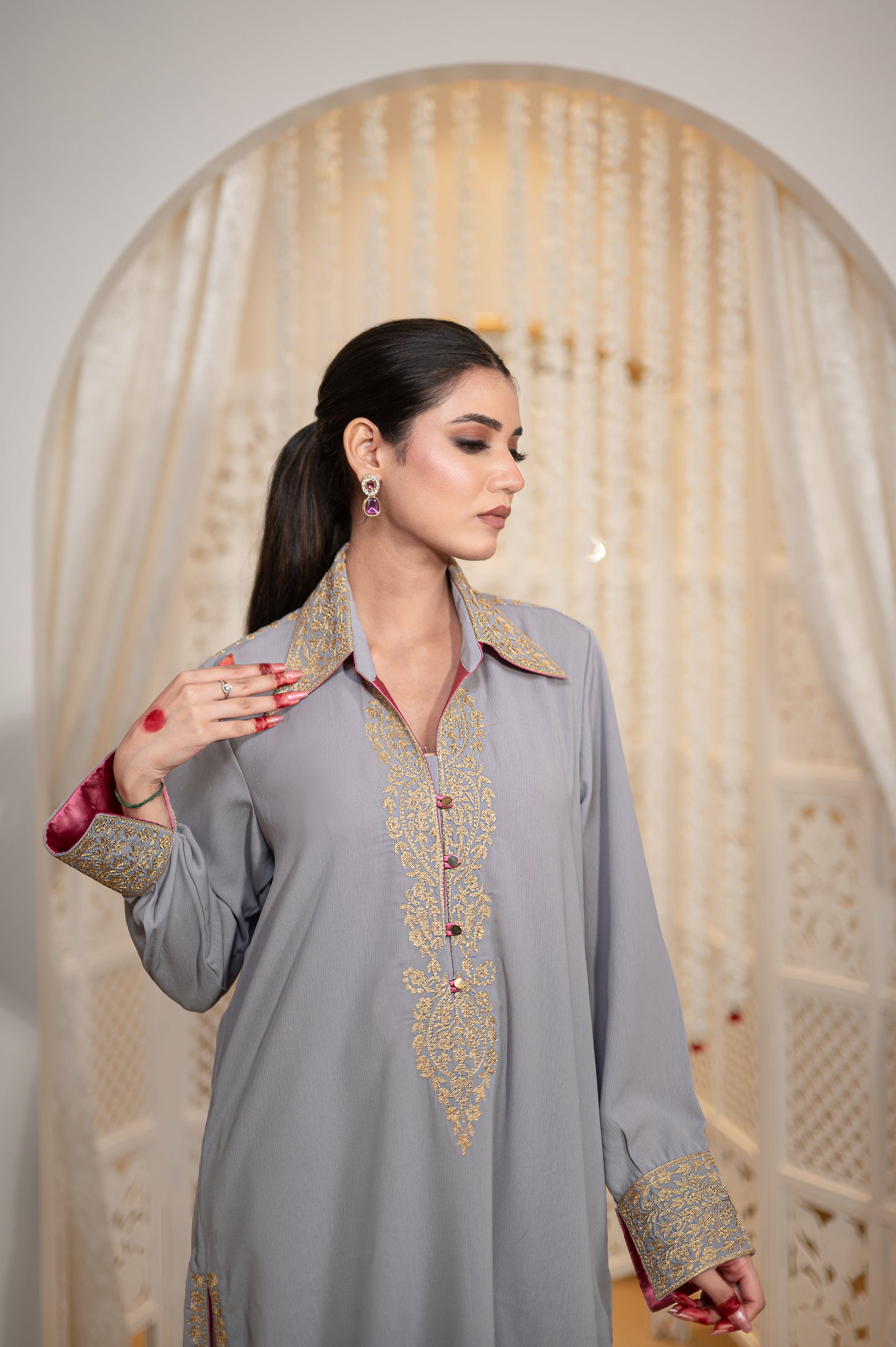 Grey Double Georgette Kurta Set