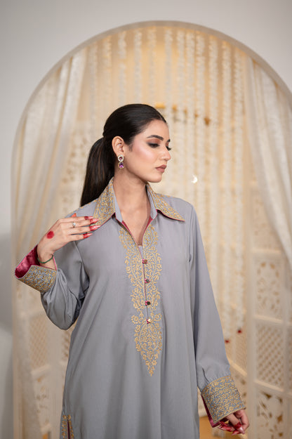 Grey Double Georgette Kurta Set
