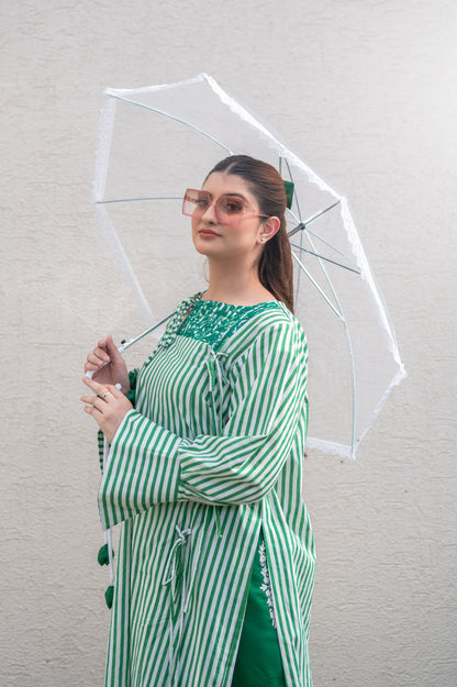Dark Green Stripes Kurta Set