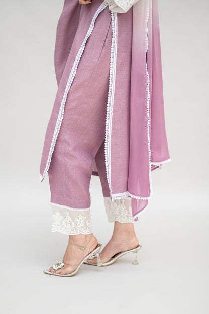 Lavender Linen Suit with Ombre Dupatta