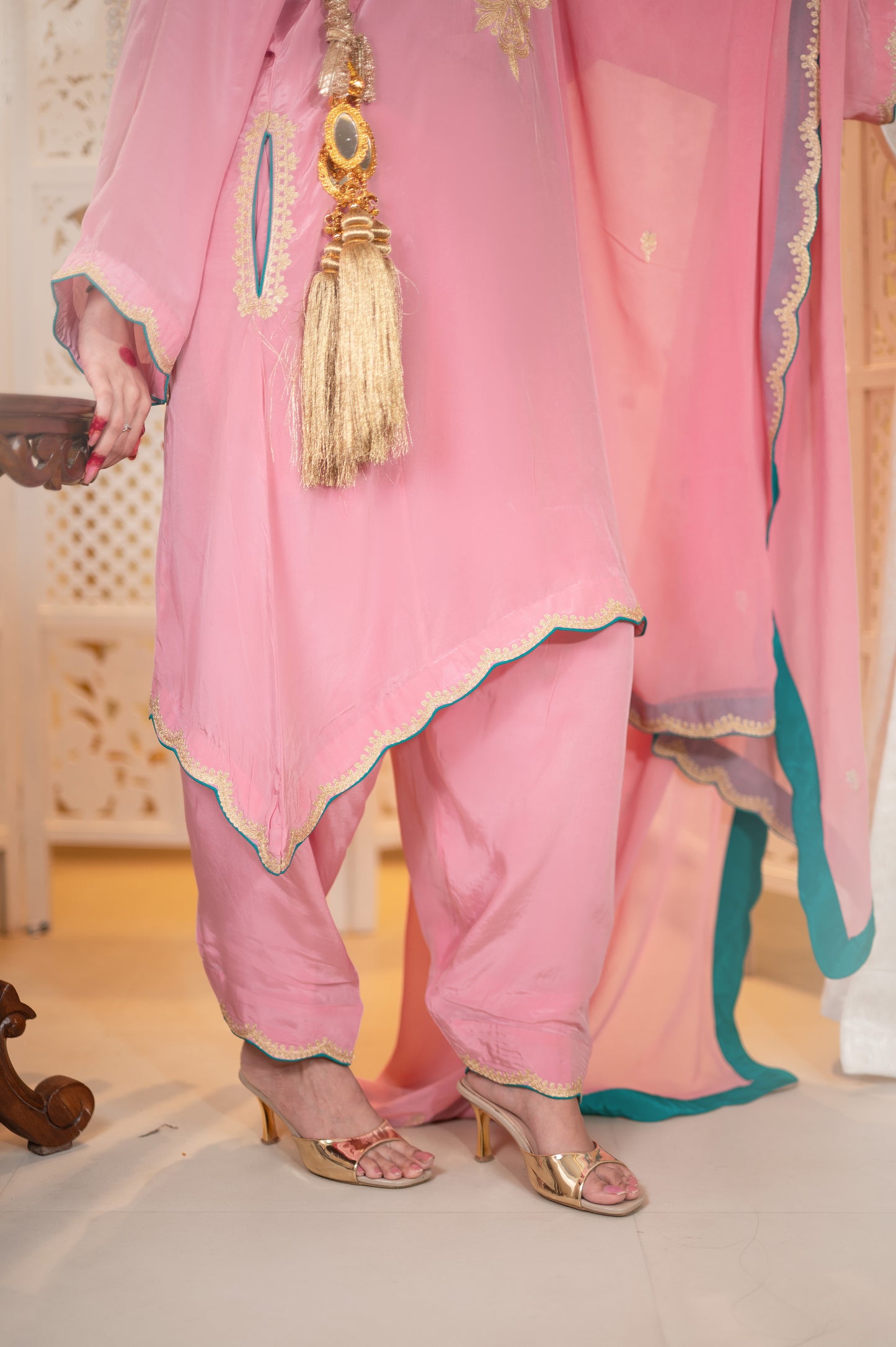 Pink Crepe Cutwork Suit
