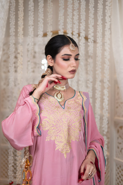 Pink Crepe Cutwork Suit