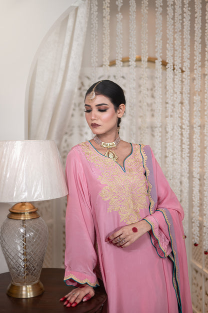 Pink Crepe Cutwork Suit
