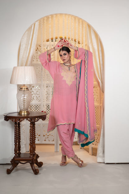 Pink Crepe Cutwork Suit