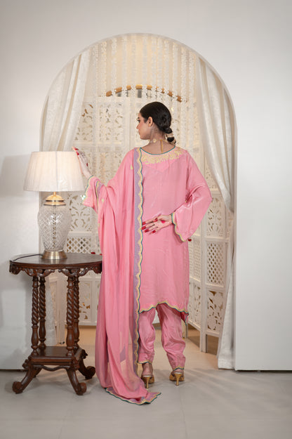 Pink Crepe Cutwork Suit