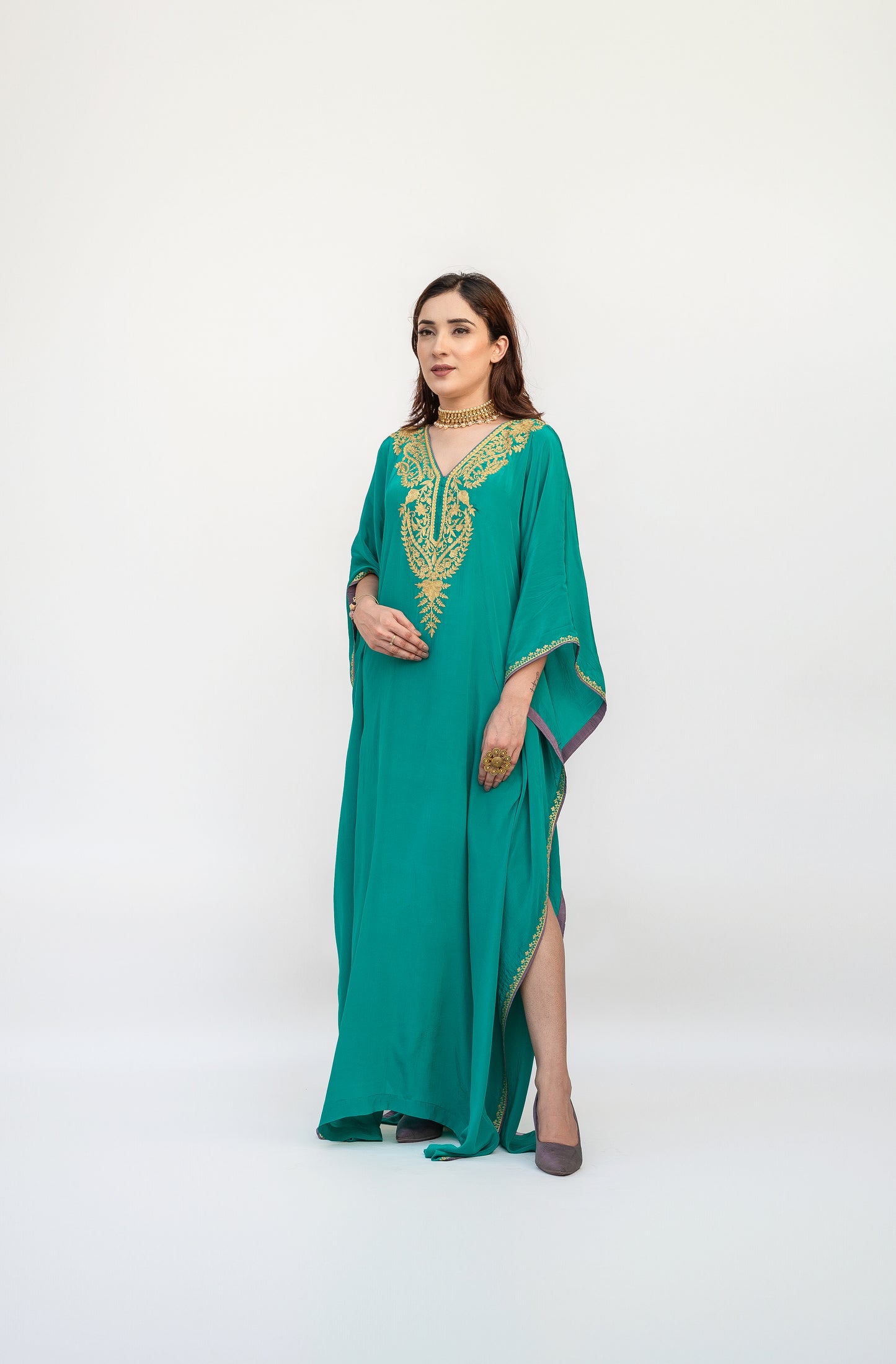 Teal Blue Crepe Kaftan