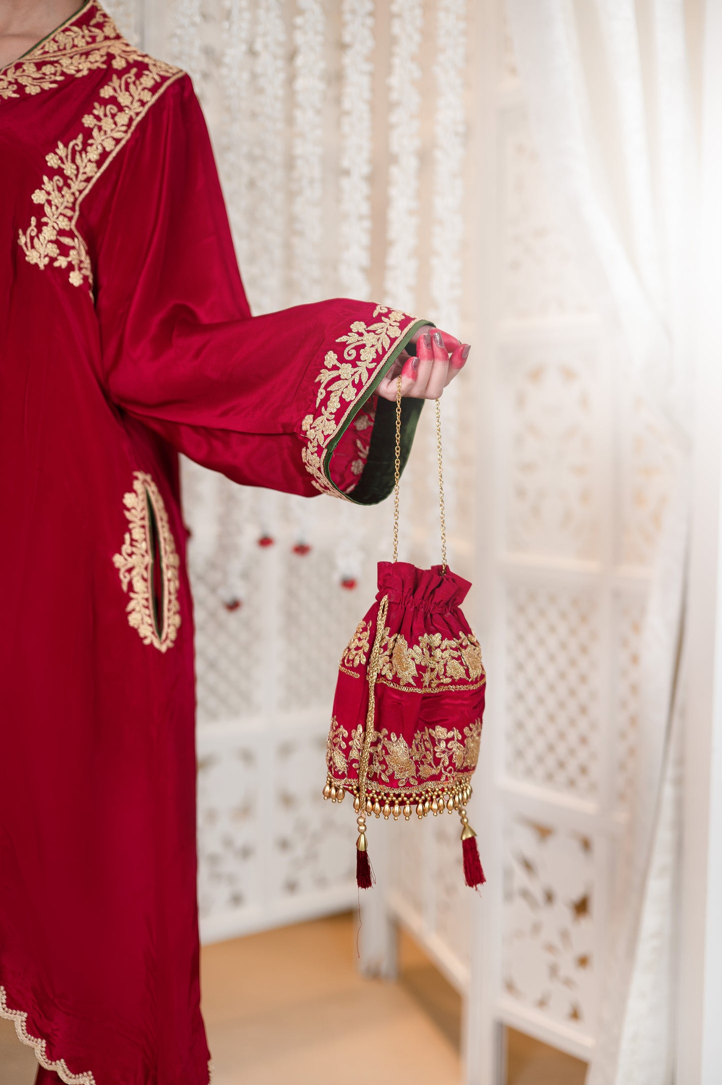 Cherry Red Shoulder Phiran Pants