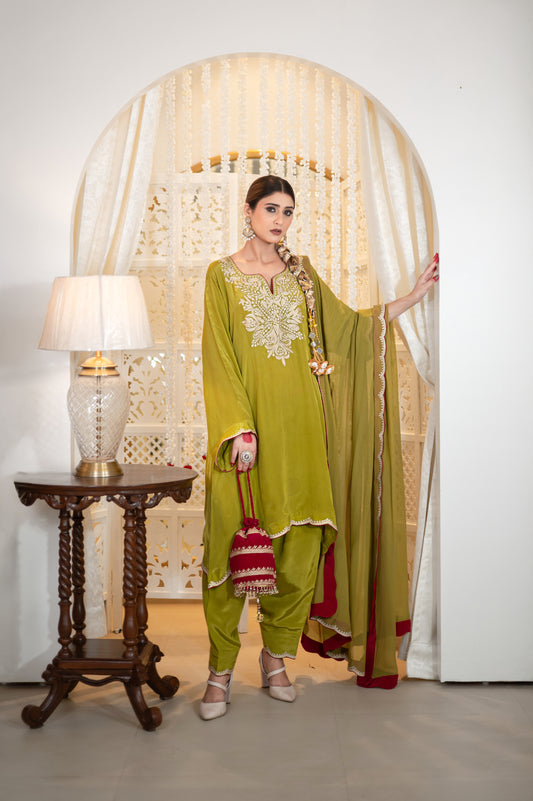 Mehendi Green Crepe Cutwork Suit