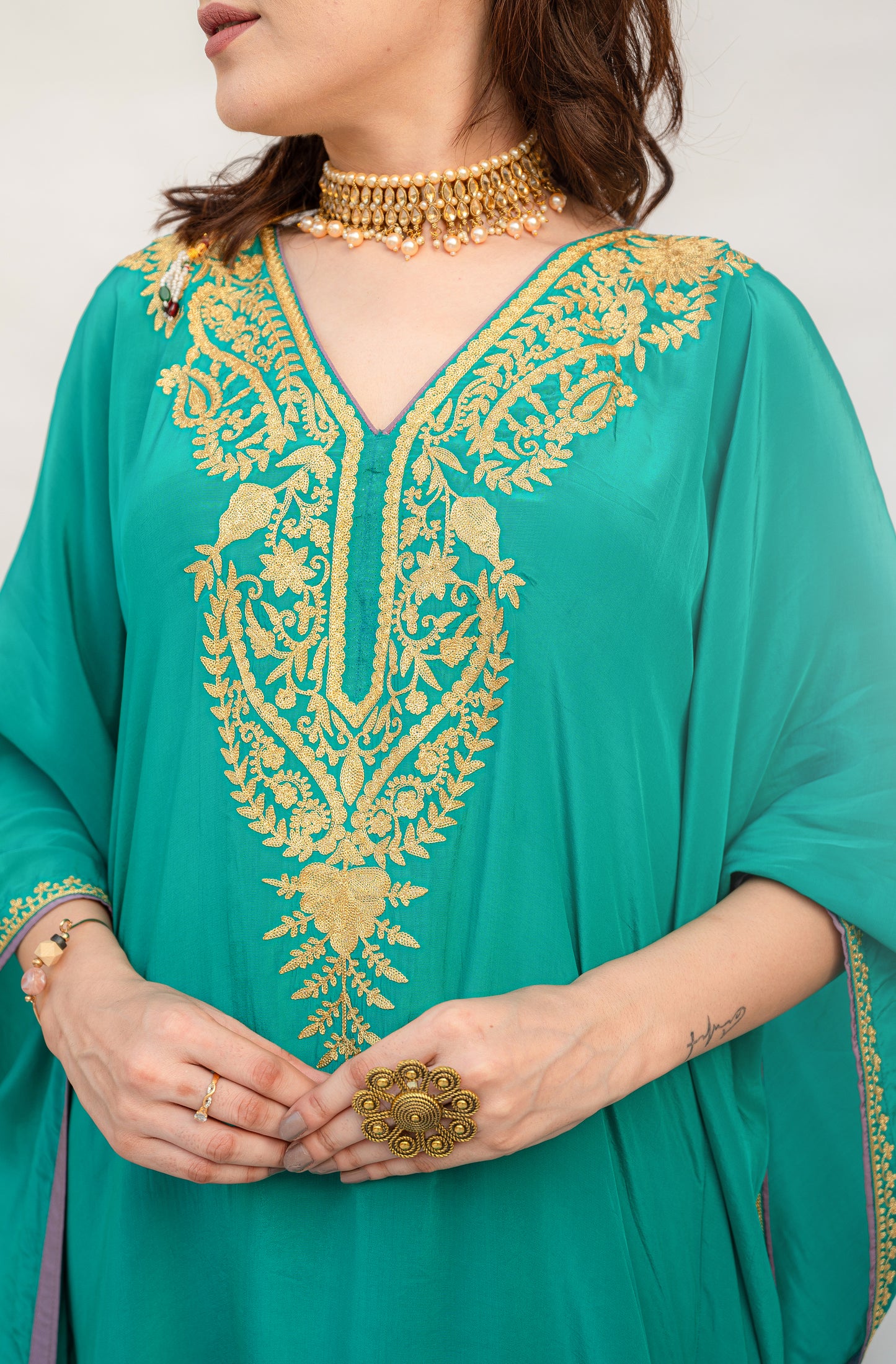 Teal Blue Crepe Kaftan