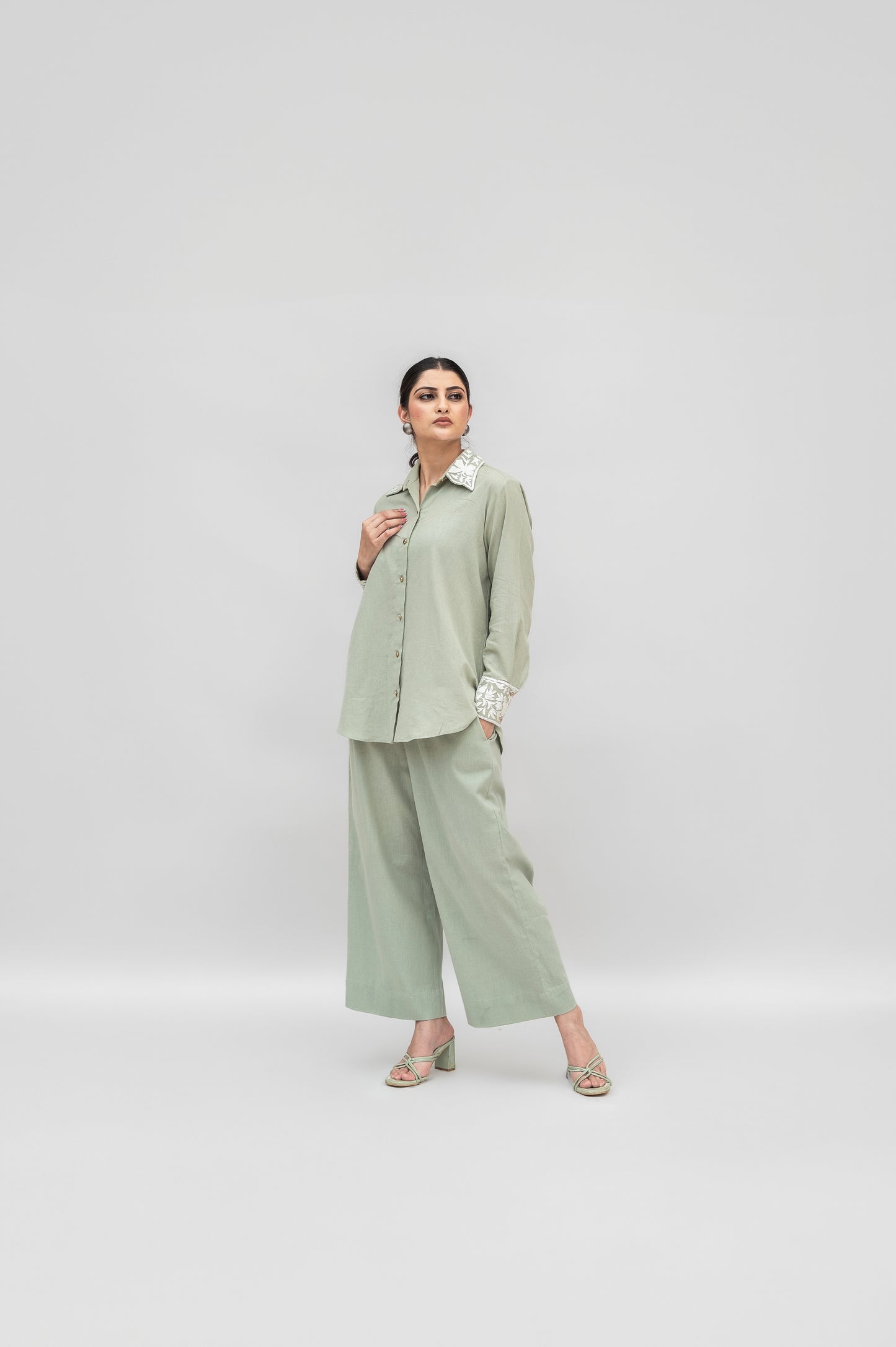 Light Green Khadi Cotton Co-ord Set