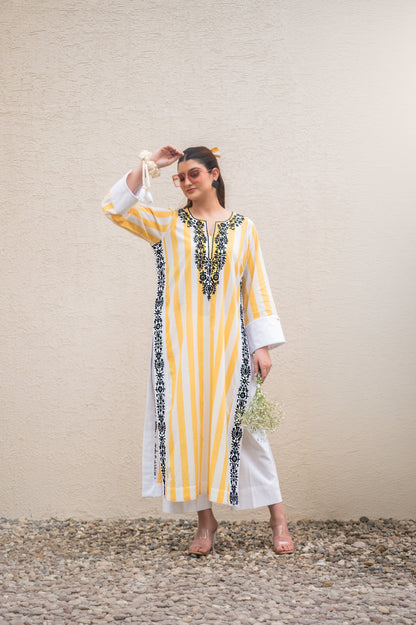Yellow Stripes Kurta Set