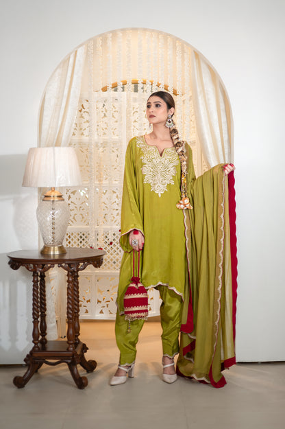 Mehendi Green Crepe Cutwork Suit