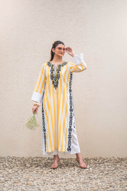Yellow Stripes Kurta Set