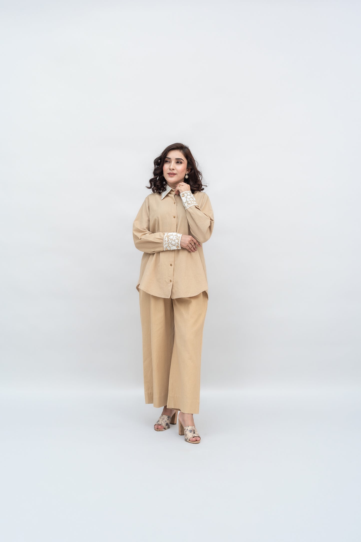 Beige Khadi Cotton Co-ord Set