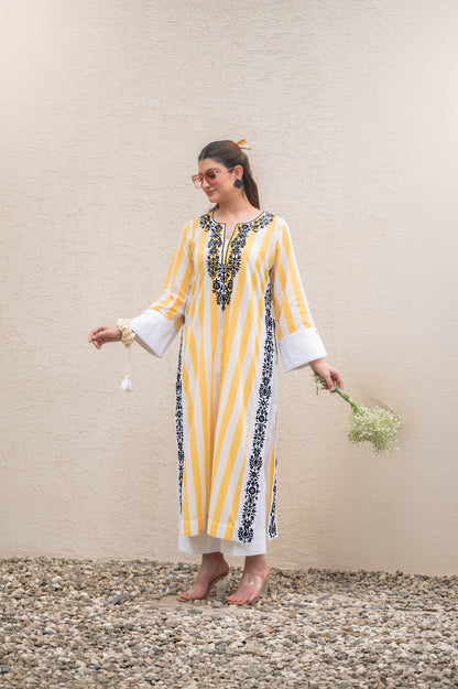 Yellow Stripes Kurta Set