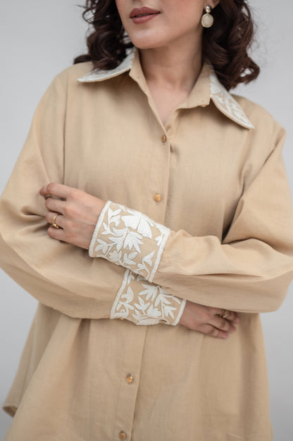 Beige Khadi Cotton Co-ord Set