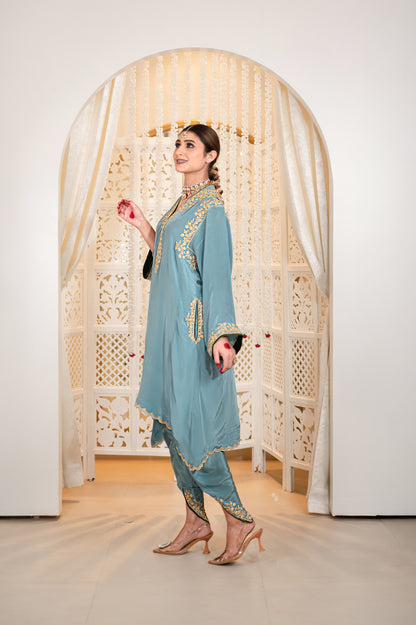 Blue Shoulder Phiran w Tulip Pants