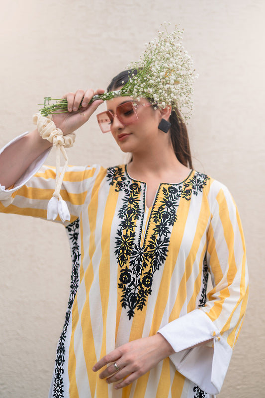Yellow Stripes Kurta Set