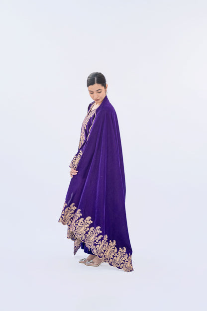 Purple velvet aari tilla scalloping suit