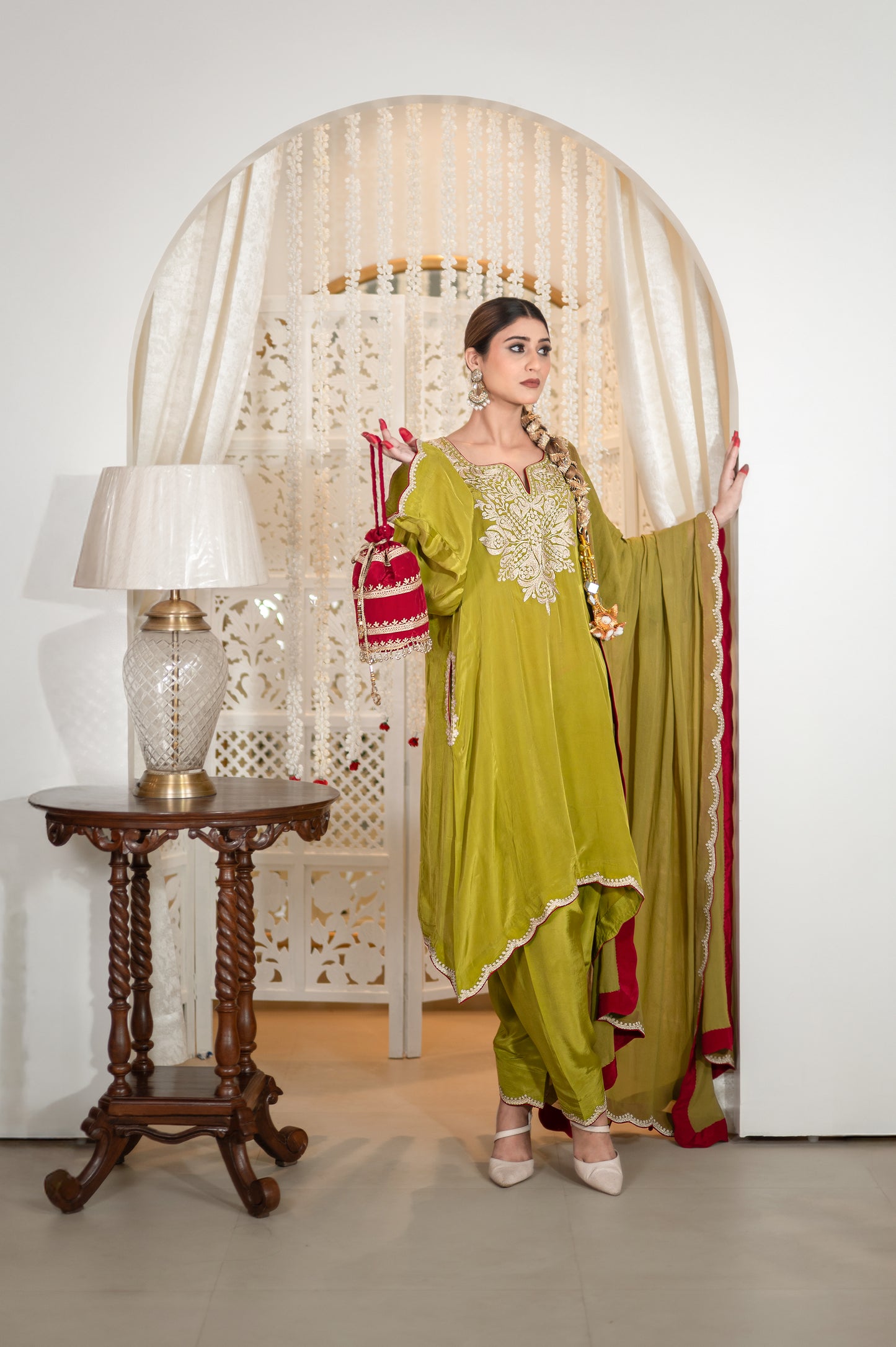 Mehendi Green Crepe Cutwork Suit