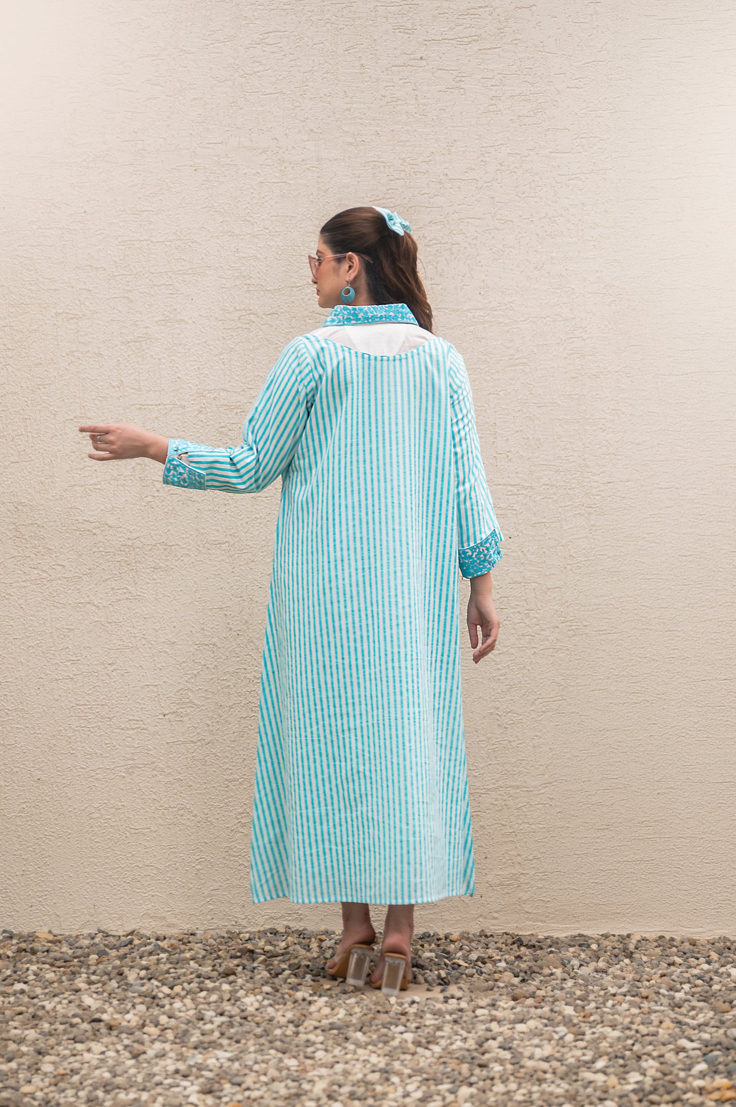Blue Stripe Double Layer Long Dress