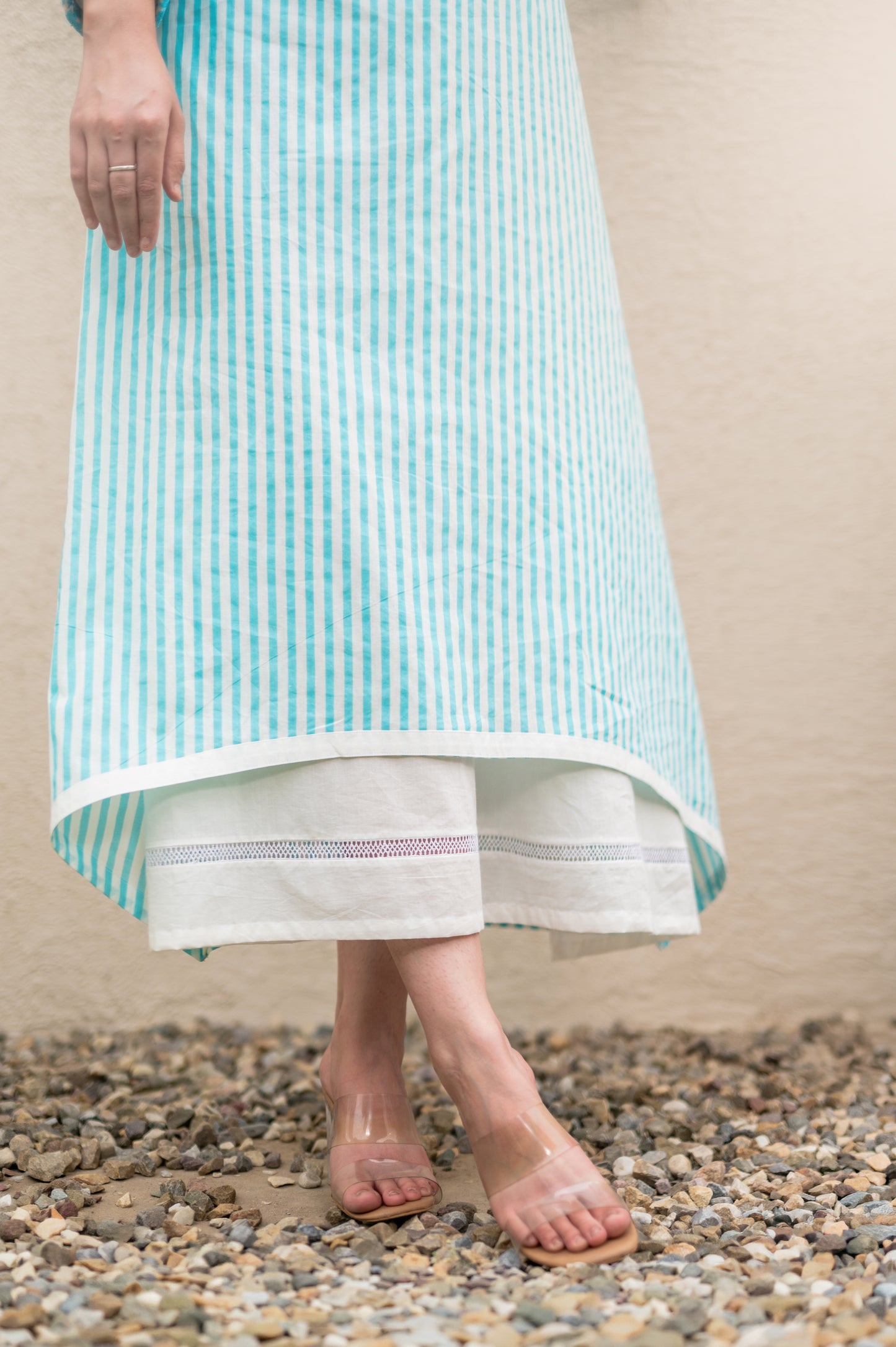 Blue Stripe Double Layer Long Dress