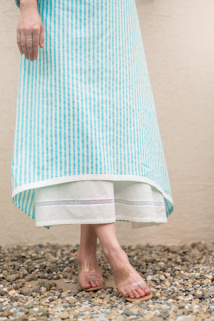 Blue Stripe Double Layer Long Dress
