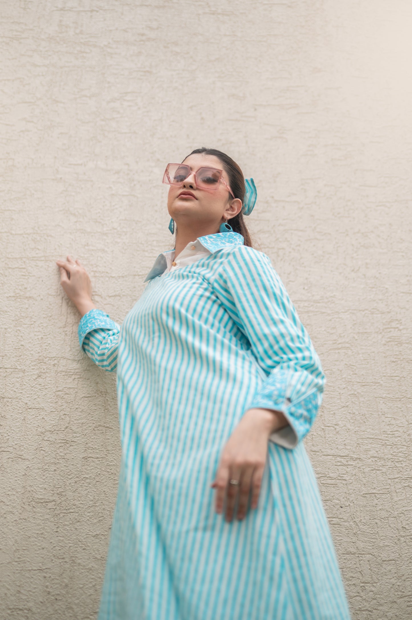 Blue Stripe Double Layer Long Dress