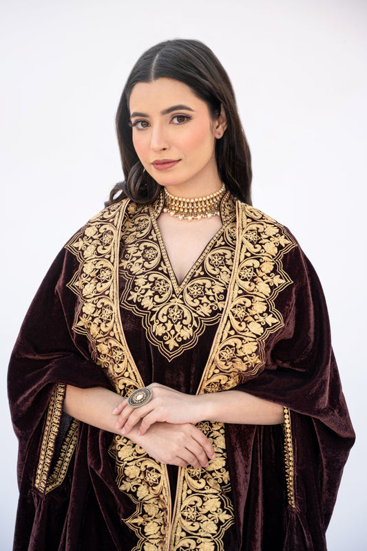 Brown velvet minar cape set