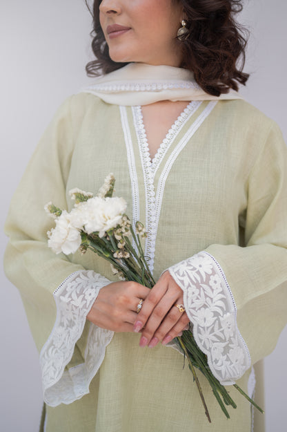 Sage Green Linen Suit with Ombre Dupatta