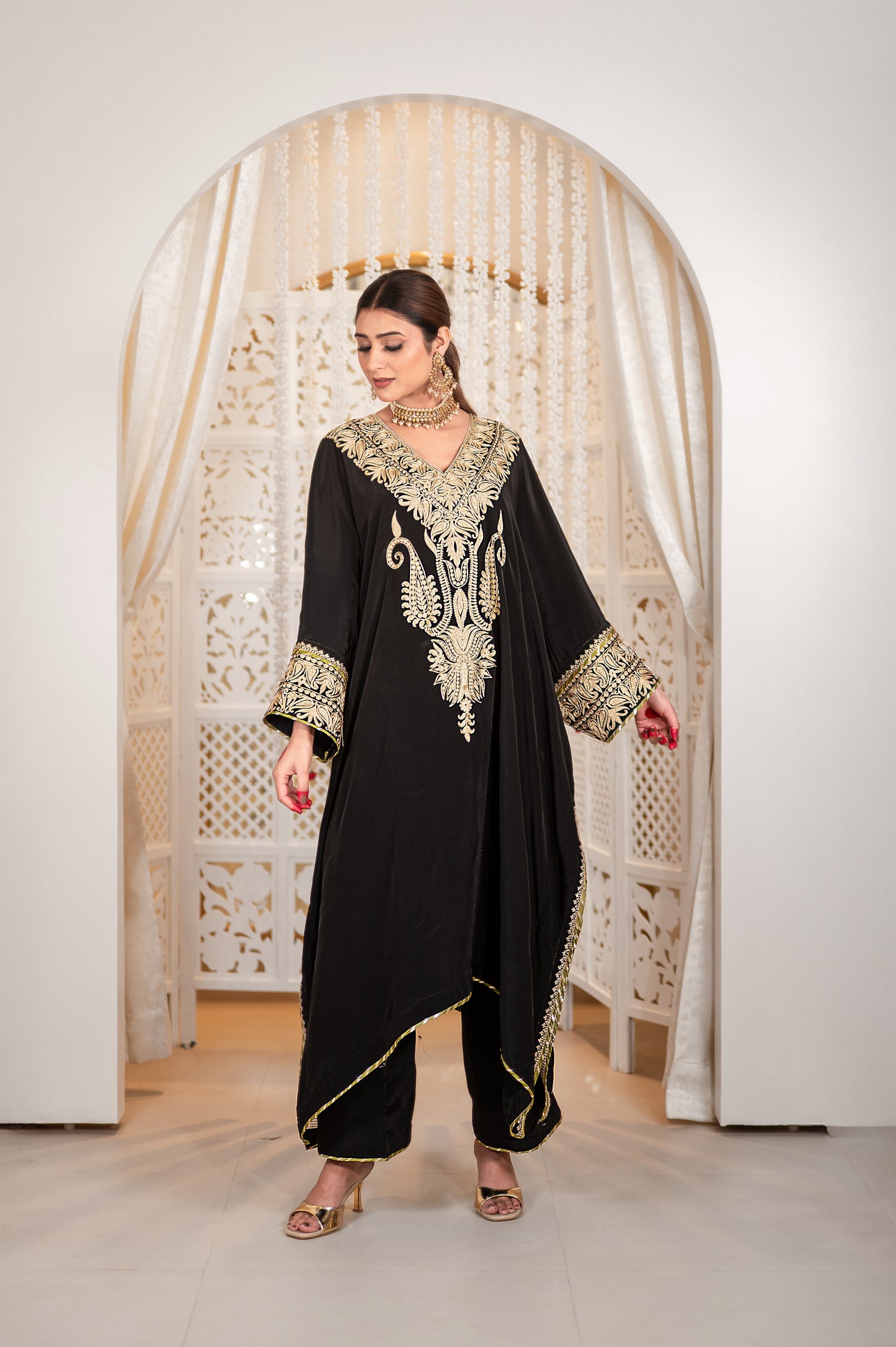 Black Crepe Kaftan Set