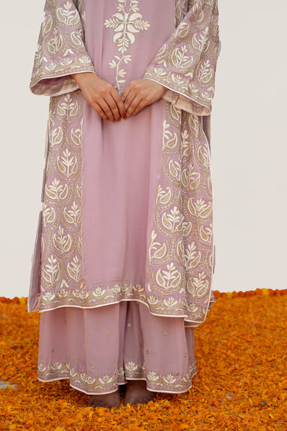 Light Pink Crepe White Aari Suit