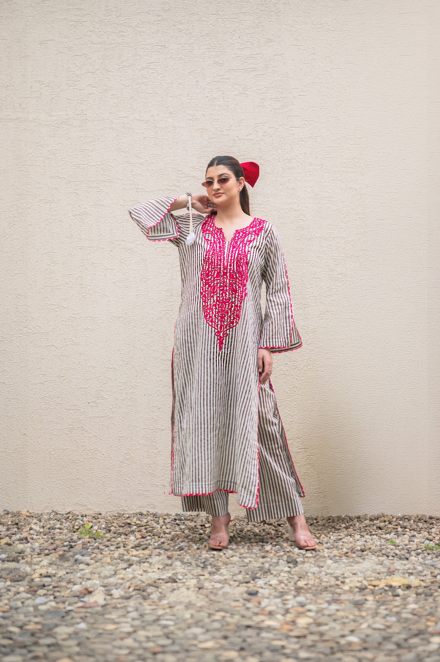 Grey Stripes Kurta Set